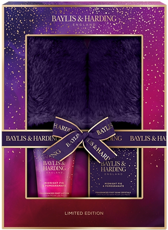 Set - Baylis & Harding Midnight Fig & Pomegranate Luxury Slipper Gift Set (foot/lot/140ml + bath/salt/100g + slipp/1pair) — Bild N1