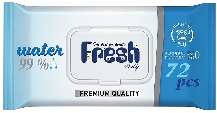 Feuchttücher mit Deckel blau 72 St. - Fresh Baby 99% Water Blue Wipes — Bild N1