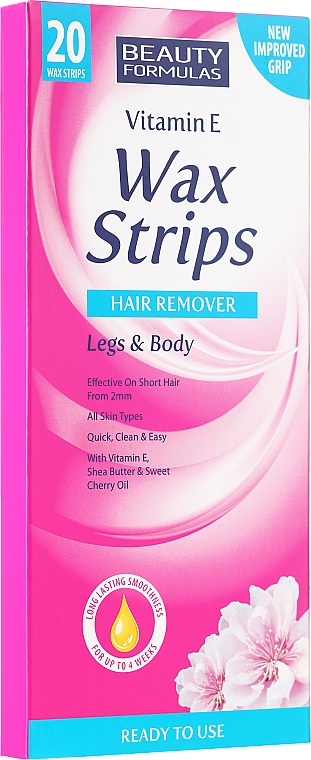 Enthaarungswachstreifen für Beine & Körper mit Vitamin E und Sheabutter - Beauty Formulas Wax Strips Hair Remover Legs & Body