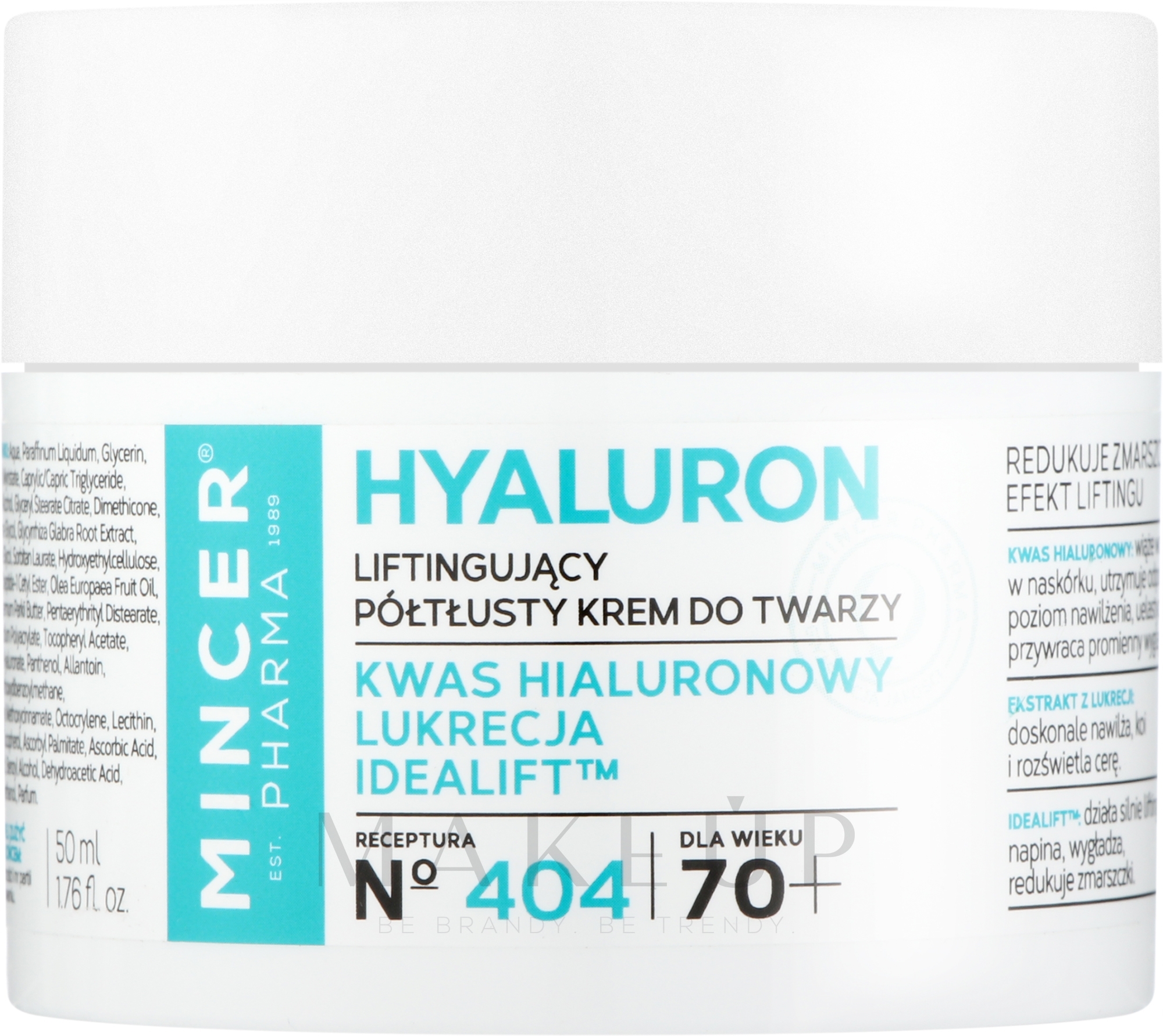 Anti-Falten Liftingcreme mit Hyaluronsäure 70+ - Mincer Pharma Hyaluron Acid Face Cream — Bild 50 ml