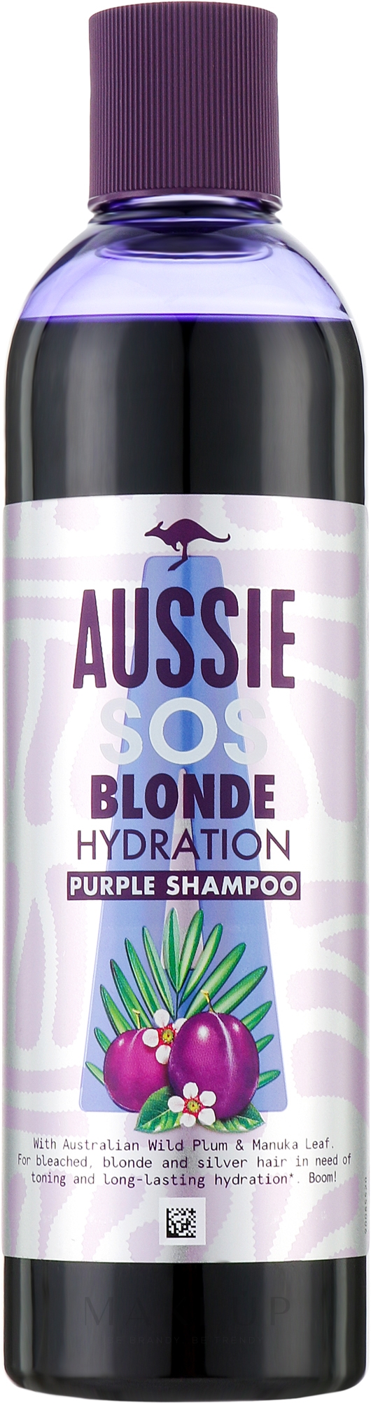 Feuchigkeitsspendendes Anti-Gelbsich Shampoo für blondes und aufgehelltes Haar mit violetten Pigmenten, Hanfsamen- und Pflaumenextrakt - Aussie Blonde Hydration Purple Shampoo — Bild 290 ml