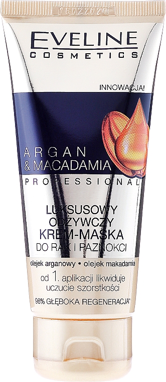 Luxuriöse Pflegemaske für Hände und Nägel mit Argan & Macadamia - Eveline Cosmetics Argan & Macadamia Hand Cream