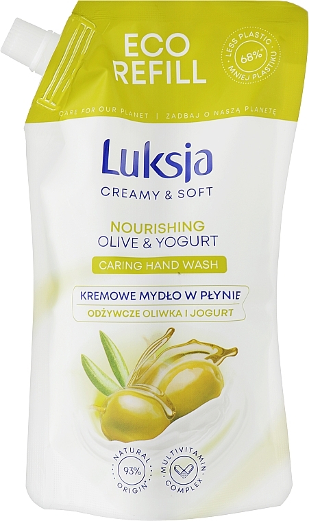 Pflegende Cremeseife für die Hände mit Oliven und Joghurt - Luksja Creamy & Soft Olive & Yogurt Caring Hand Wash (Doypack) — Bild N1