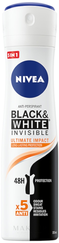 5in1 Deospray Antitranspirant - Nivea Black & White Invisible Ultimate Impact 5in1 Antiperspirant Spray — Bild 150 ml