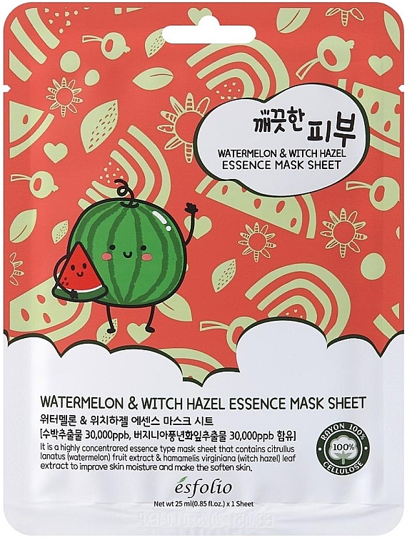 Tuchmaske für das Gesicht mit Wassermelone und Hamamelis - Esfolio Pure Skin Watermelon & Witch Hazel Essence Mask Sheet — Bild N1