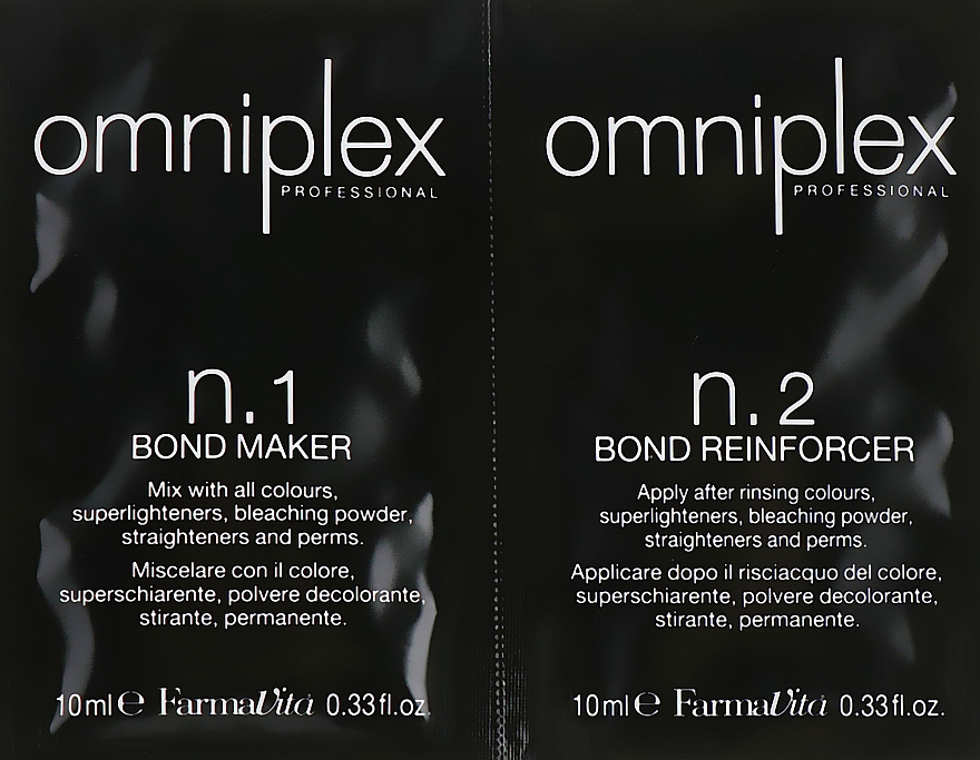Komplex-Behandlung für den Wiederaufbau und Schutz der Haare - FarmaVita Omniplex Professional n.1 Bond Maker & n.2 Bond Reinforcer (Probe) (2 x 10 ml)  — Bild N1