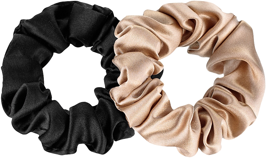 Scrunchie-Haargummi aus Naturseide Midi 2 St. - MAKEUP Scrunchie Set Black Gold — Bild N1