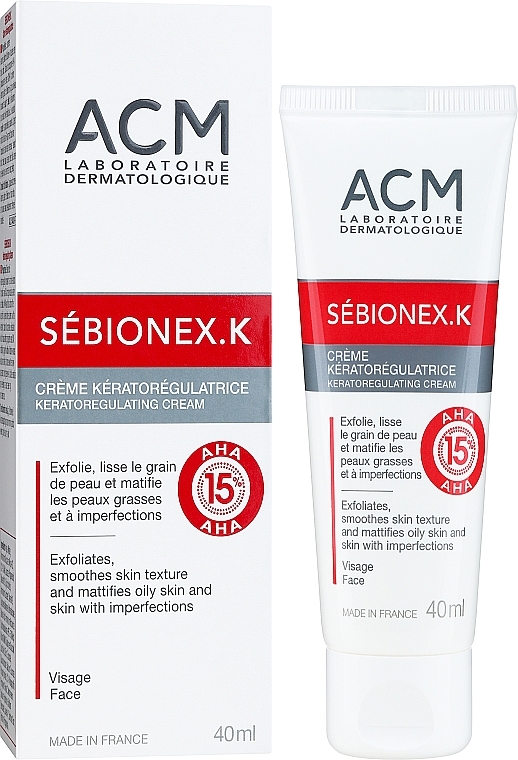 Exfolierende, mattierende und glättende Gesichtscreme gegen Hautunreinheiten - ACM Laboratoires Sebionex K — Bild N2