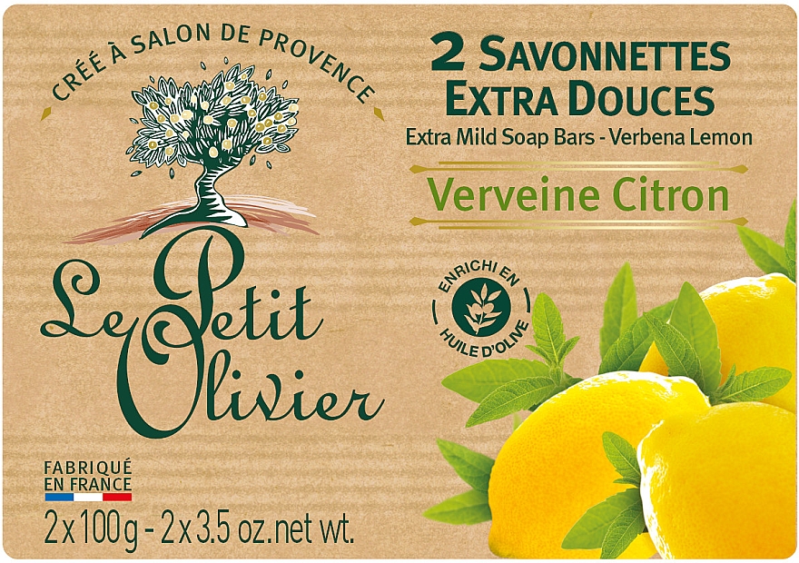 Milde Seife mit Eisenkraut und Zitronenextrakt - Le Petit Olivier 2 extra mild soap bars Verbena and Lemon — Bild N1