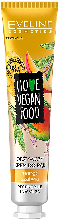 Regenerierende Handcreme mit Mango und Salbei - Eveline Cosmetics I Love Vegan Food Mango & Salvia Hand Cream — Bild N2