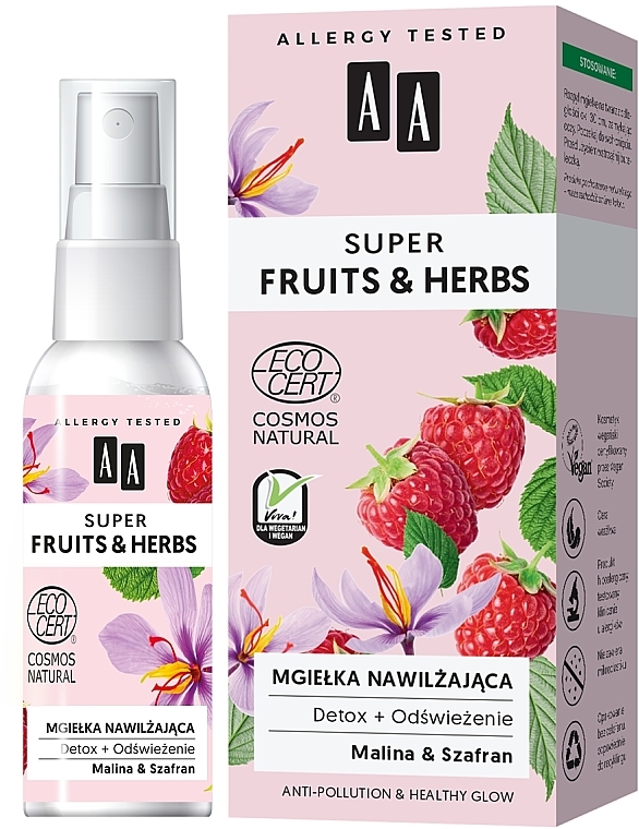 Feuchtigkeitsspendender und erfrischender Gesichtsnebel mit Himbeere und Safran - AA Super Fruits & Herbs