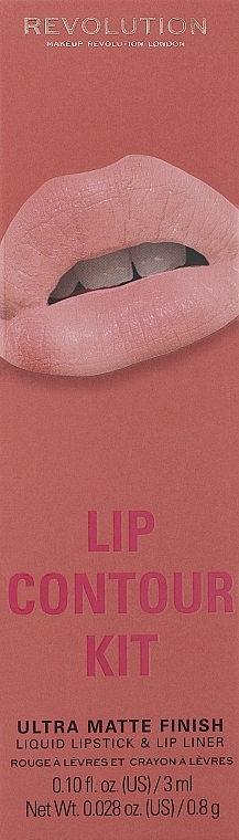 Lippen-Make-up Set - Makeup Revolution Lip Contour Kit Brunch (Lipgloss 3ml + Lippenkonturenstift 0.8g) — Bild N1