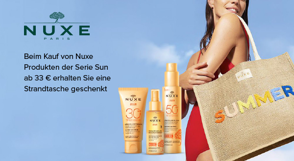 Beim Kauf von Nuxe Produkten der Serie Sun ab 33 € erhalten Sie eine Strandtasche geschenkt