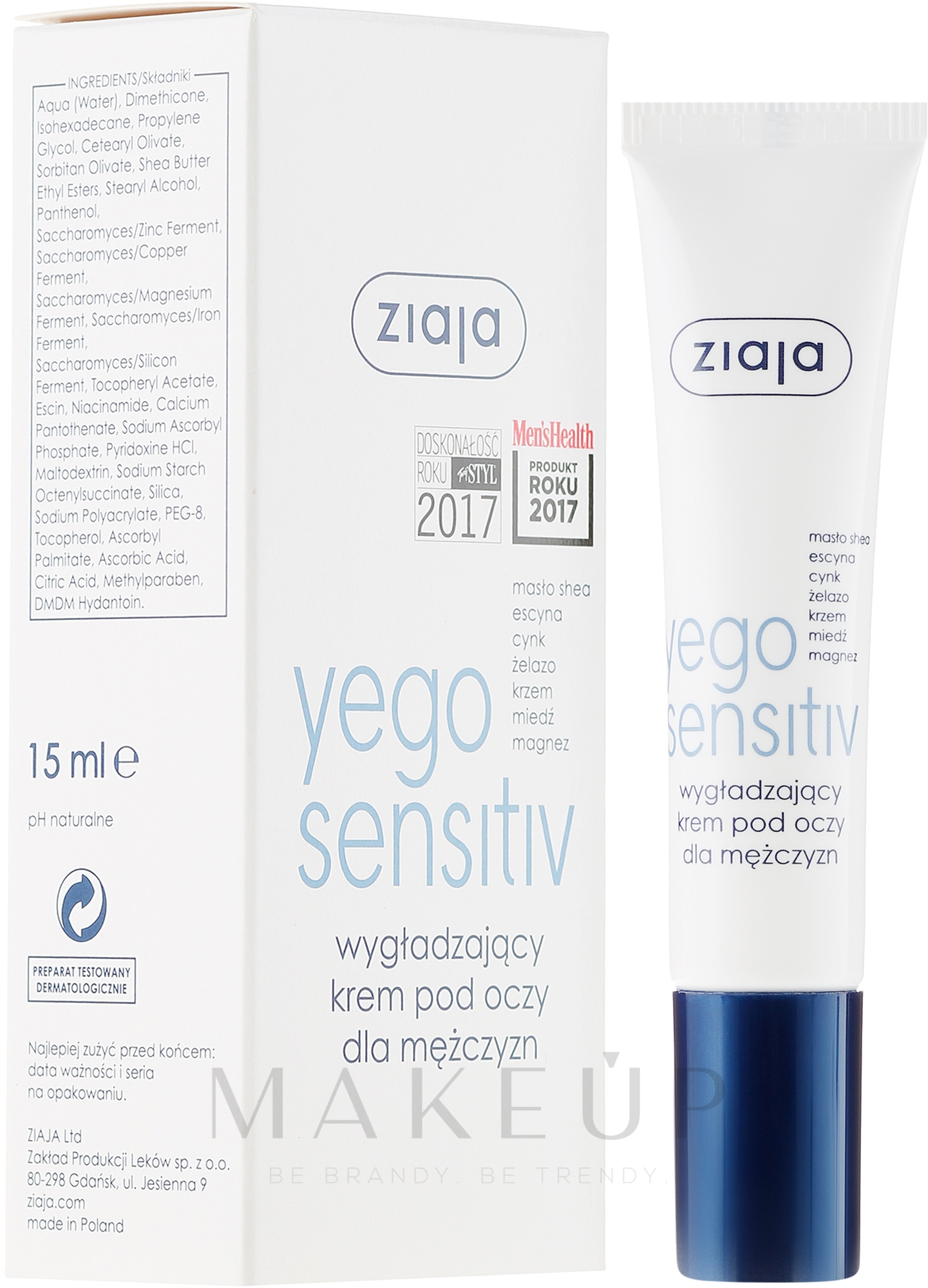 Glättende Augencreme für Männer - Ziaja Yego Sensitiv Smoothing Eye Cream For Men — Bild 15 ml
