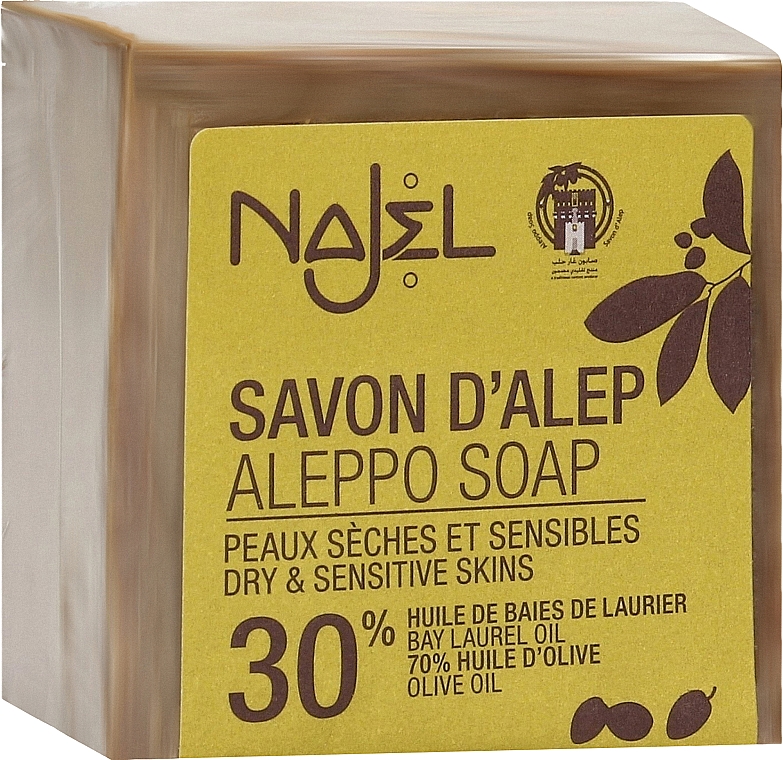 Rückfettende Aleppo-Seife mit Oliven- und 30% Lorbeeröl für sensible Haut - Najel Aleppo Soap 30% Bay Laurel Oil — Bild N1