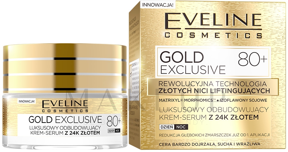 Luxuriöses Tages- und Nacht-Cremeserum mit 24 Karat Gold - Eveline Cosmetics Gold Exclusive 80+ — Bild 50 ml