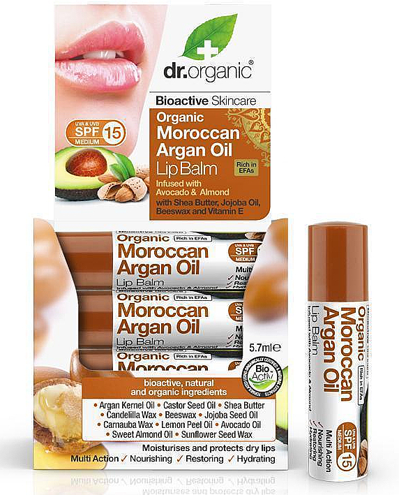 Lippenbalsam mit marokkanischem Arganöl - Dr. Organic Bioactive Skincare Moroccan Argan Oil Lip Balm SPF15 — Bild N3
