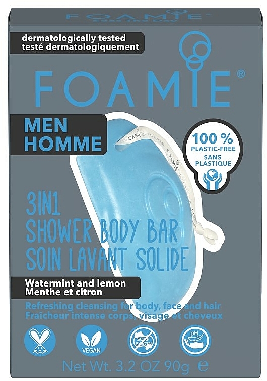 3in1 Feste Duschseife für Gesicht, Körper und Haar mit Minze und Zitrone - Foamie 3in1 Shower Body Bar For Men Seas The Day — Bild N1