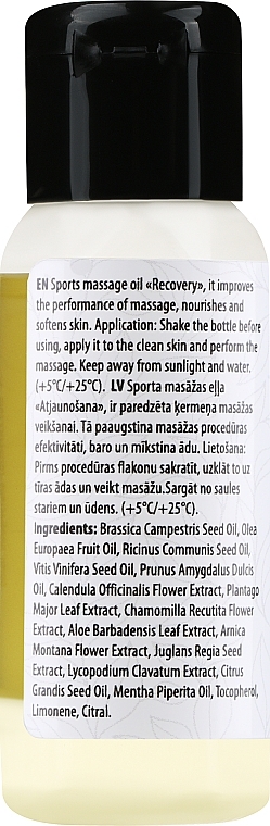 Sport-Körpermassageöl Recovery - Verana Sports Massage Oil  — Bild N2