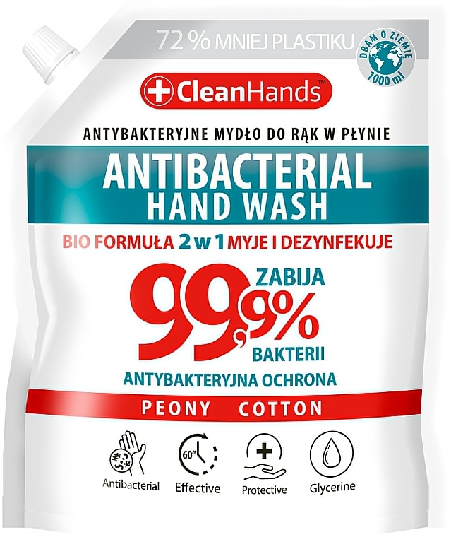 2in1 Antibakterielle Handseife 99,9 % Pfingstrose und Baumwolle - Clean Hands Antibacterial Hand Soap (Refill)  — Bild N1