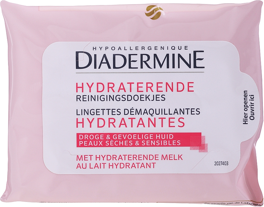 Feuchttücher zum Abschminken für trockene und empfindliche Haut mit Mandelöl und Vitamin E - Diadermine Moisturizing Cleansing Wipes For Dry & Sensitive Skin — Bild N1