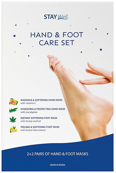 Hand- und Fußpflegeset - Stay Well Hand & Foot Care Set (Handmaske 2x30ml + Fußmaske 2x34g) — Bild N1