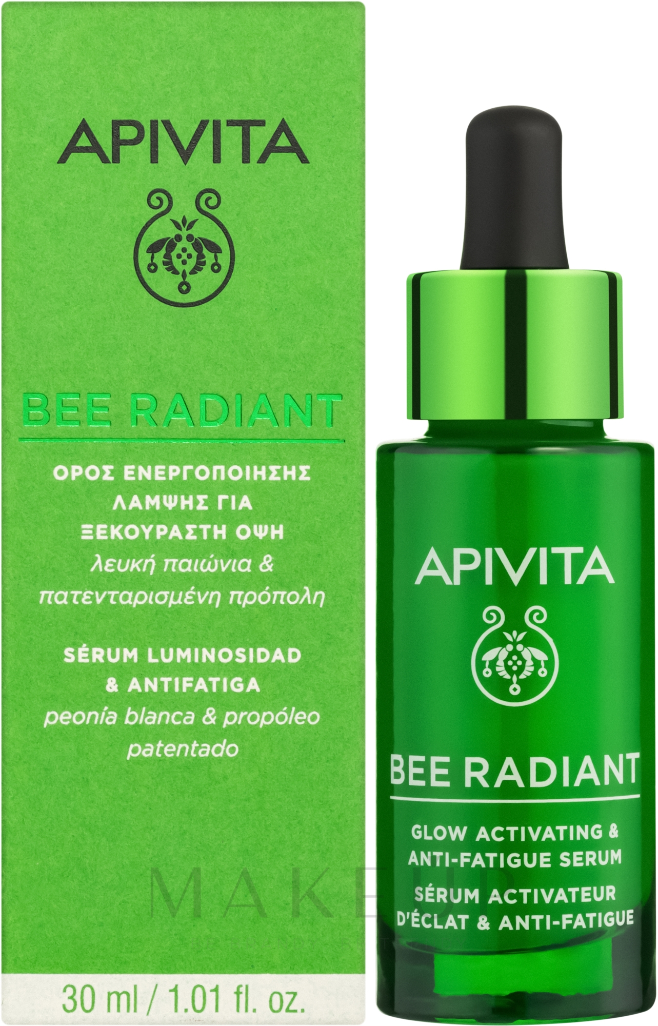Aufhellendes Anti-Aging Gesichtsserum mit weißer Pfingstrose und Propolis - Apivita Bee Radiant Glow Activating & Anti-Fatigue Serum — Bild 30 ml