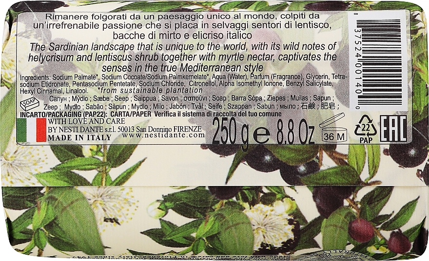 Naturseife Sardegna - Nesti Dante Wild Soap Myrtle Nectar, Lentiscus & Helycrisum Shrub Dolce Vivere Collection — Bild N2
