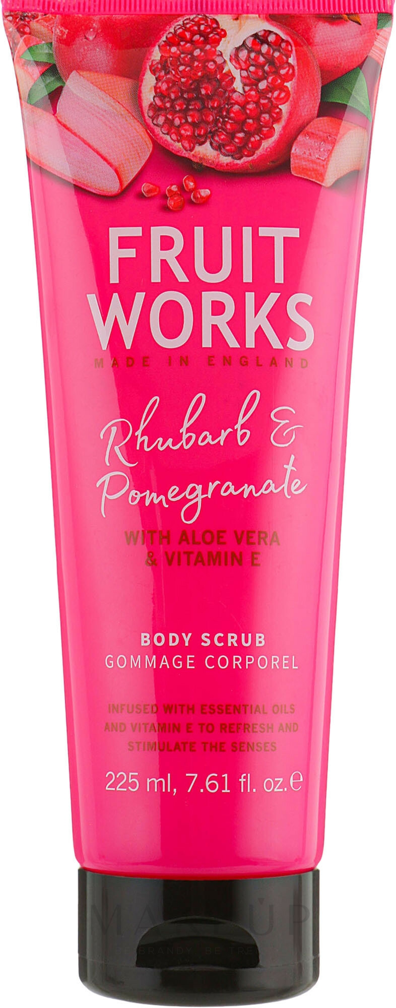 Körperpeeling mit Rhabarber und Granatapfel - Grace Cole Fruit Works Body Scrub Rhubarb & Pomegranate — Bild 225 ml