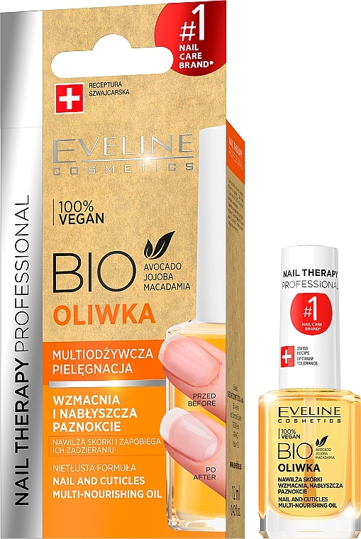 Pflegendes Nagel- und Nagelhautöl mit Avocado, Jojoba und Macadamia - Eveline Cosmetics Nail Therapy Professional Bio Olive