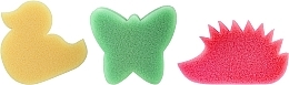 Düfte, Parfümerie und Kosmetik Badeschwamm-Set für Kinder orange Ente, grüner Schmetterling, rosa Igel - Ewimark