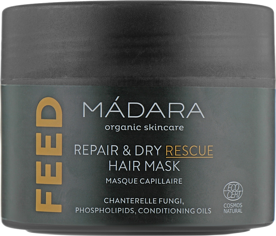 Pflegende Haarmaske mit Pfifferlingsextrakt, Mikrokeratin und Phospholipiden - Madara Cosmetics Feed Repair & Dry Rescue Hair Mask — Bild N1