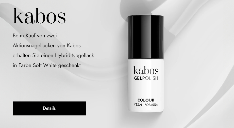 Beim Kauf von zwei Aktionsnagellacken von Kabos erhalten Sie einen Hybrid-Nagellack in Farbe Soft White geschenkt