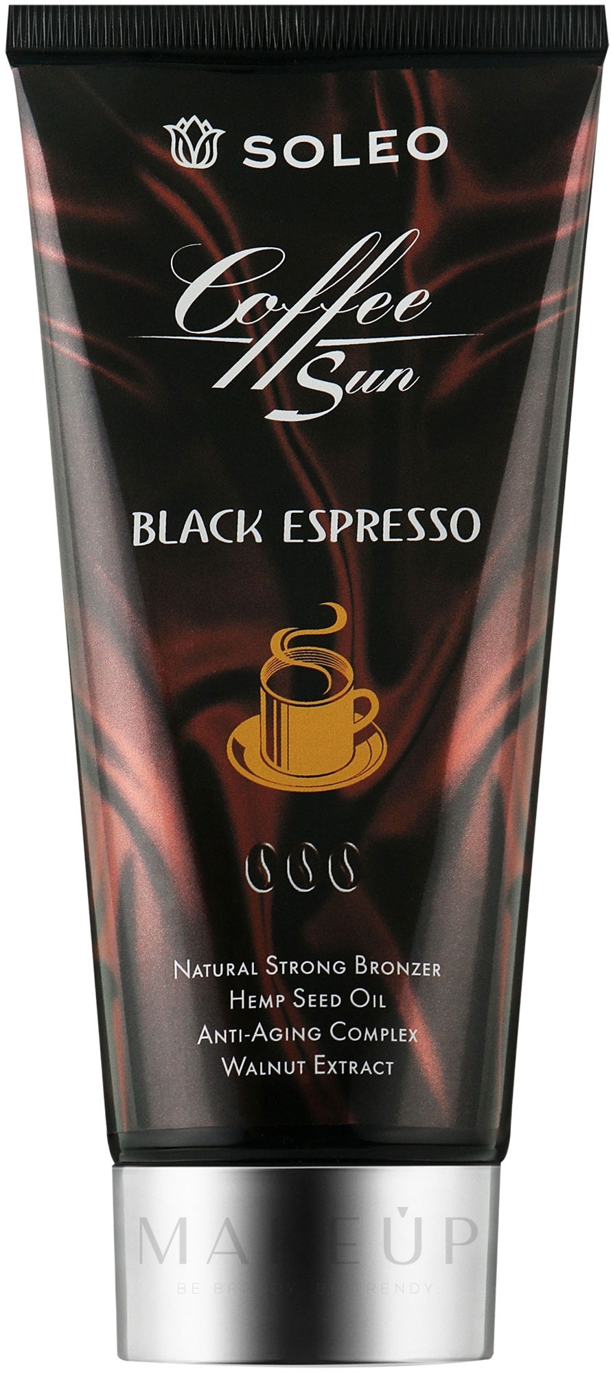 Solariumcreme mit doppeltem Kaffeeextrakt, Sheabutter und Anti-Aging-Komplex - Soleo Coffee Sun Black Espresso — Bild 150 ml