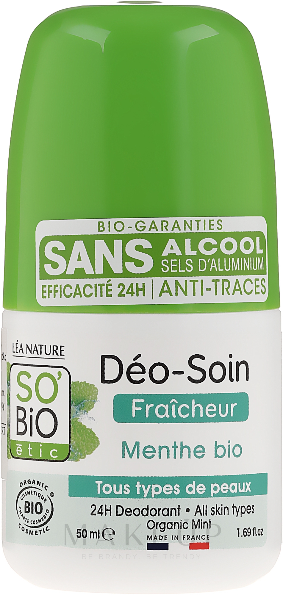 Deo Roll-on mit Bambuspulver - So’Bio Etic Deo Fresh Deodorant Mint All Skin Types — Bild 50 ml