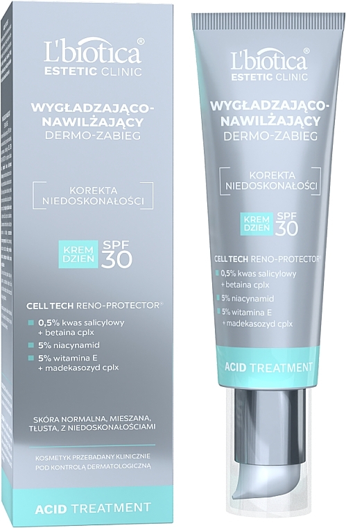 Glättende und feuchtigkeitsspendende Gesichtsdermobehandlung für den Tag SPF 30 - L'biotica Estetic Clinic Acid Treatment SPF 30  — Bild N2