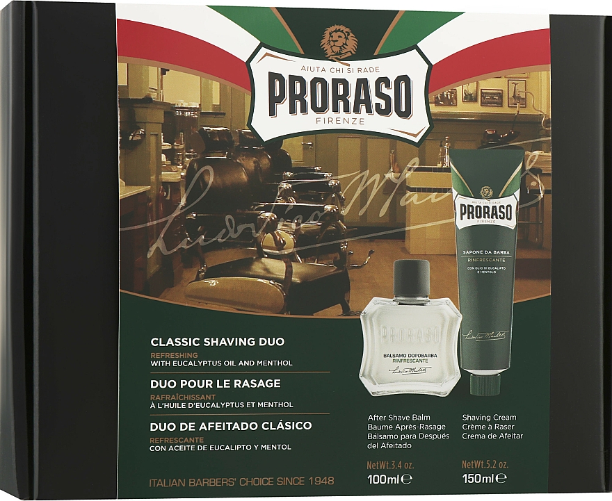 Set - Proraso Green Classic Shaving Duo (Rasiercreme mit Menthol und Eukalyptus 150ml + After Shave Balsam mit Menthol und Eukalyptus 100ml) — Bild N1
