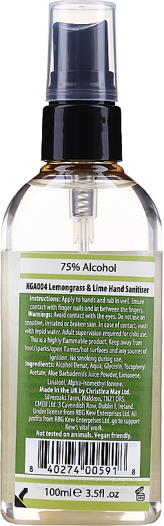 Händedesinfektionsmittel mit Zitronengras und Limette - Royal Botanic Gardens Kew Lemongrass & Lime Hand Sanitiser — Bild N2