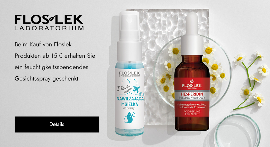 Beim Kauf von Floslek Produkten ab 15 € erhalten Sie ein feuchtigkeitsspendendes Gesichtsspray geschenkt
