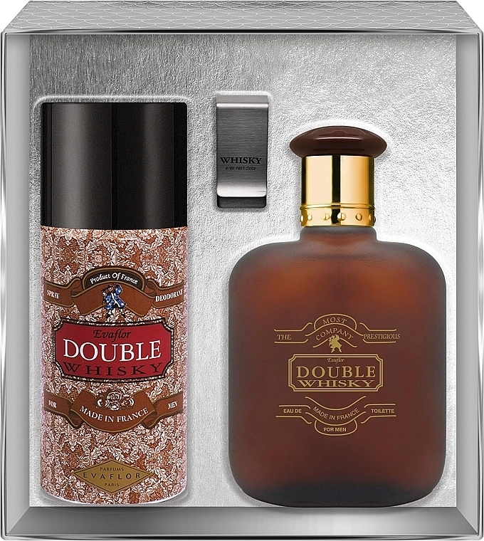 Evaflor Double Whisky - Duftset (Eau de Toilette 100ml + Deospray 150ml + Geldscheinklammer)  — Bild N1