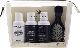 Düfte, Parfümerie und Kosmetik Reiseset für das Haar - Acca Kappa White Moss (Shampoo 100ml + Duschgel 100ml + Conditioner 100ml + Haarbürste + Kosmetiktasche)