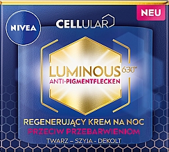 Regenerierende Nachtcreme für Gesicht, Hals und Dekollete gegen Pigmentflecken - Nivea Cellular Luminous 630 — Bild N1