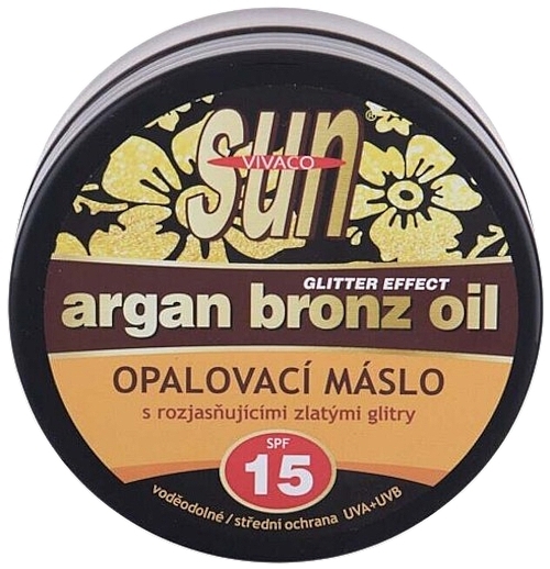 Sonnenschutzöl mit schimmernden Mikropartikeln  - Vivaco Sun Argan Bronz Oil Glitter Effect Butter SPF15  — Bild N1