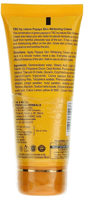 Aufhellende Gesichts- und Halscreme mit Papaya und mattem Finish - TBC Papaya Skin Whitening Cream SPF20 — Foto N2