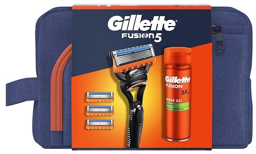 Set - Gillette Fusion 5 (Rasiergel/200 ml + Rasierer/1 St. + Rasierklingen/4 St. + Kosmetiktasche/1 St.) — Bild N1