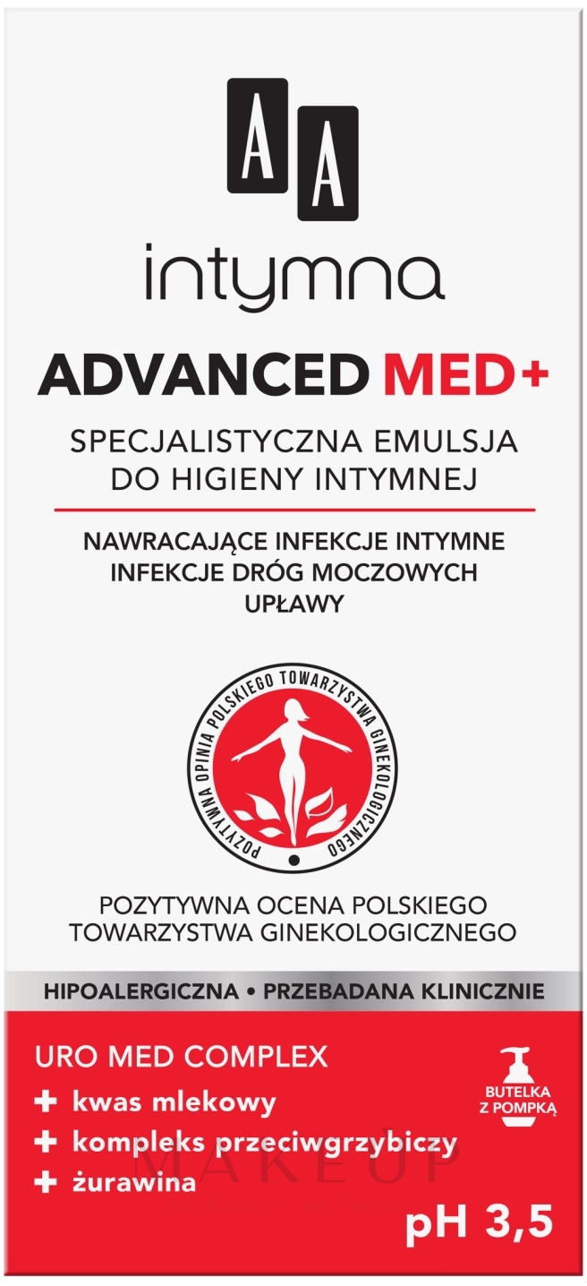 Spezielle Emulsion für die Intimhygiene für wiederkehrende intime Infektionen - AA Advanced Med+ — Bild 300 ml