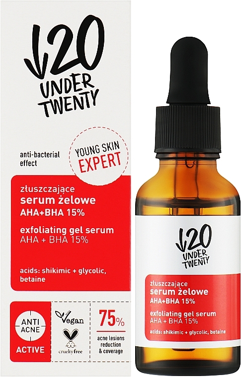 Peeling-Gelserum auf Säurebasis - Under Twenty Anti! Acne Exfoliating Gel Serum AHA + BHA 15%  — Bild N2