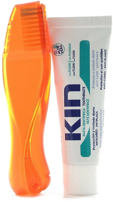 Set - Kin Travel Kit Orange Brush (Zahnpasta 25ml + Zahnbürste 1 St. + Kosmetiktasche) — Bild N2