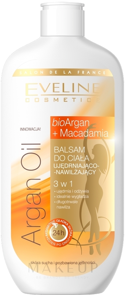 3in1 Straffende und feuchtigkeitsspendende Körperlotion mit Macadamia und Arganöl - Eveline Cosmetics Argan Oil — Bild 350 ml