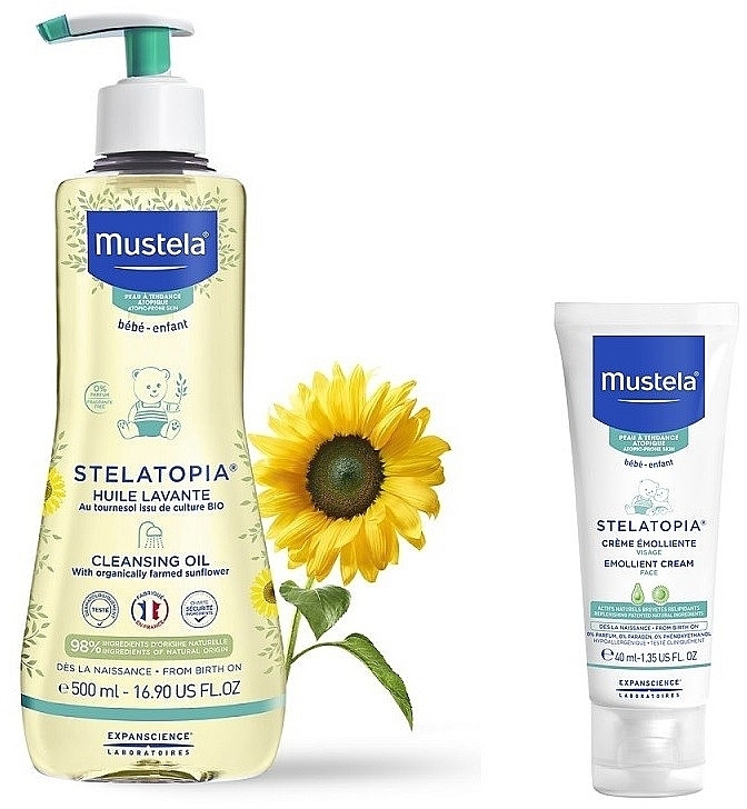 Körperpflegeset für Babys - Mustela Bebe Stelatopia (Reinigungsöl 500ml + Aufweichende Creme 40ml) — Bild N2